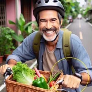 Image d'un homme sur un vélo générée par l'IA avec des anomalies.
