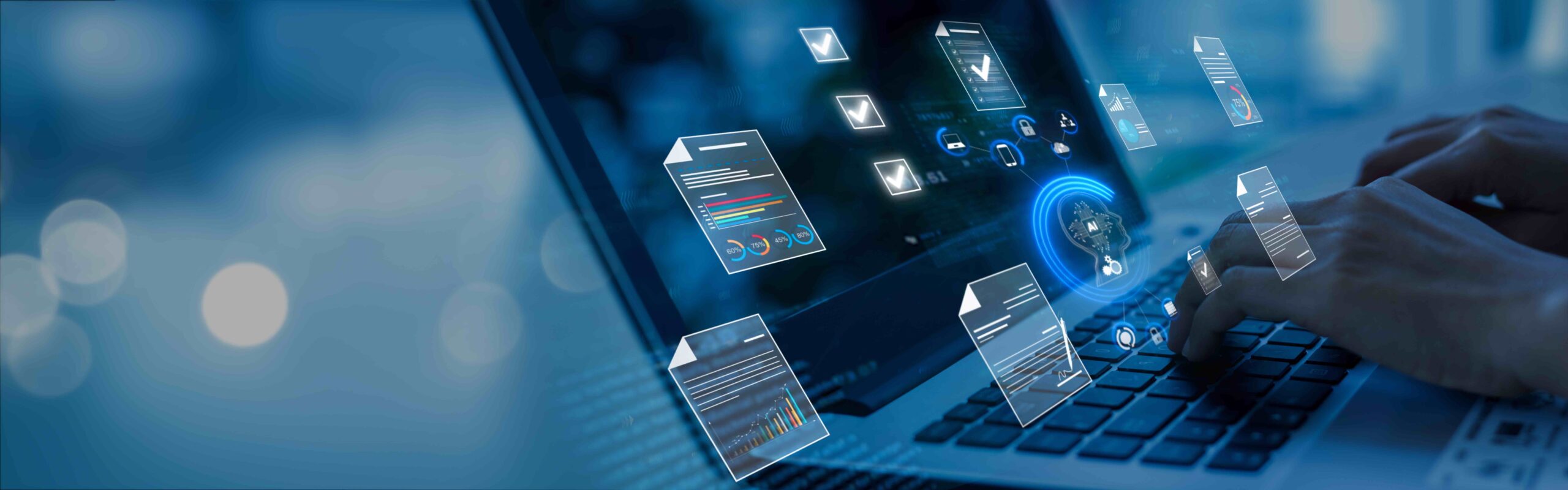 Document management concept, check electronic documents on digital documents on virtual screen Document Management System and process automation to efficiently document paperless operate - Bicode - Bicode
